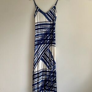 LOFT Blue and White Spaghetti Strap Maxi Dress